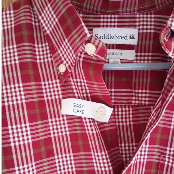 NWT SADDLEBRED Classic Fit Red Plaid Short Sleeve Shirt M Easy Care Dadcore - Picture 9 of 11